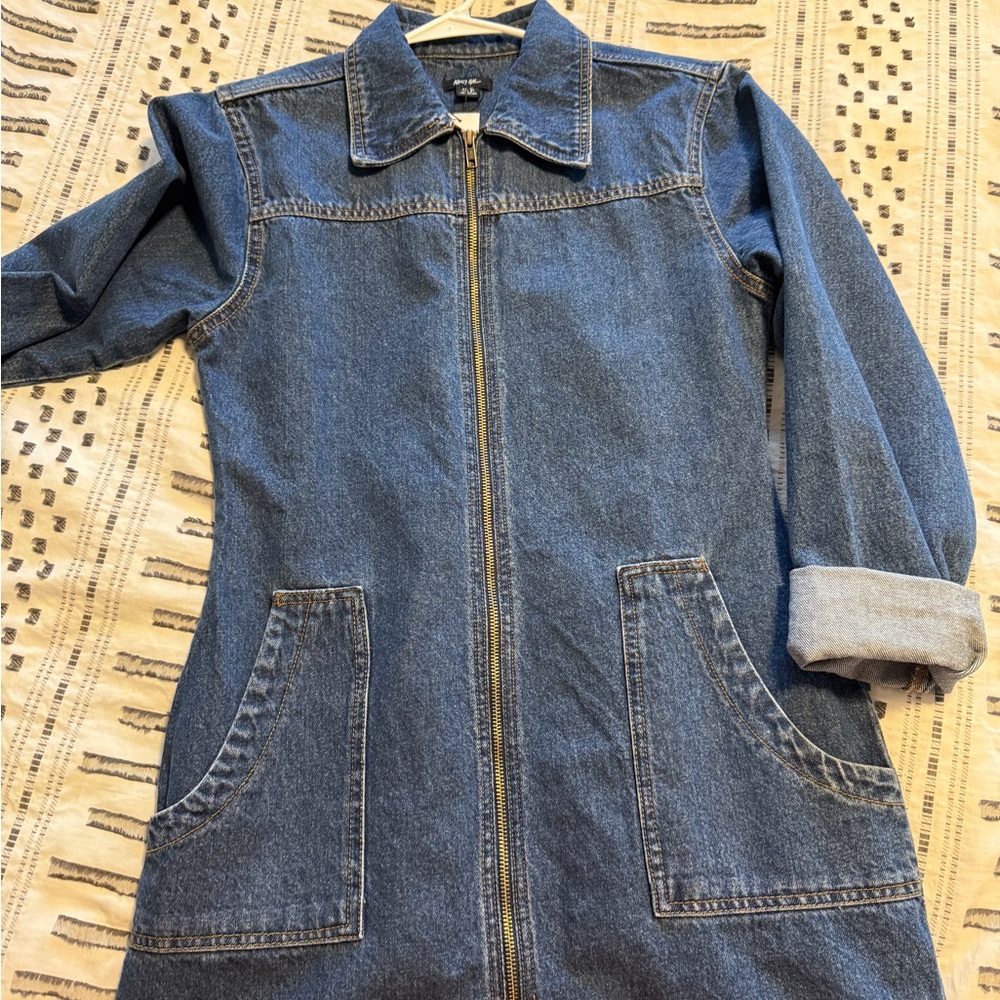 Nasty Gal Blue Denim Mini Dress with Gold Zipper